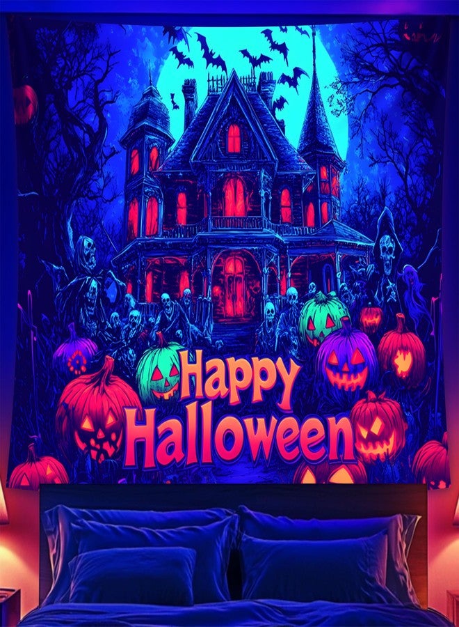 BVBOX Halloween Tapestry, Blacklight Tapestry for Halloween Party Decor Hanging Tapestries Backdrop Wall Art Poster for Bedroom Dorm 79x59in - Image 1